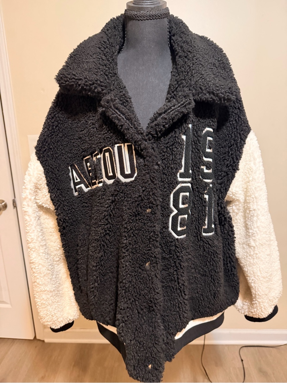 Azalea Wang-Solo Bear Teddy Varsity Jacket